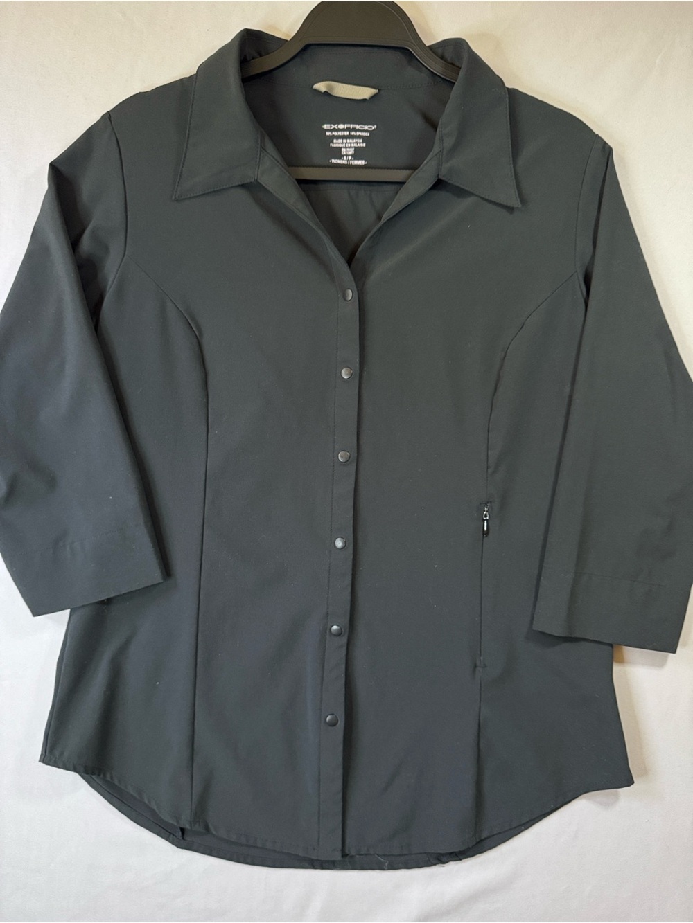 ExOfficio S Women’s Black Snap-Front Stretch Travel Shirt